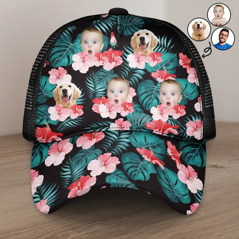 Gift For Father,Summer - Custom Photo Beach Summer Tropical Fun Face Vacation Vibe - Personalized Mesh-back Casual Cap