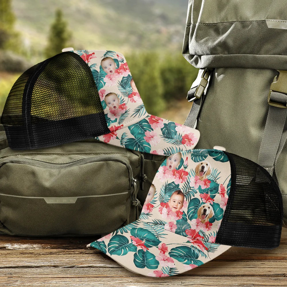 Gift For Father,Summer - Custom Photo Beach Summer Tropical Fun Face Vacation Vibe - Personalized Mesh-back Casual Cap