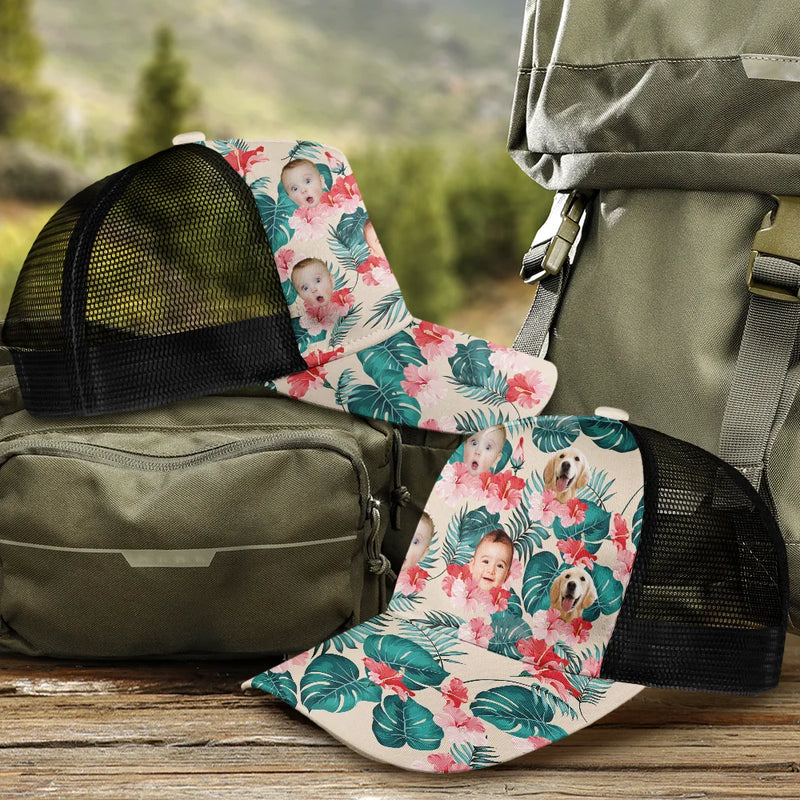 Gift For Father,Summer - Custom Photo Beach Summer Tropical Fun Face Vacation Vibe - Personalized Mesh-back Casual Cap