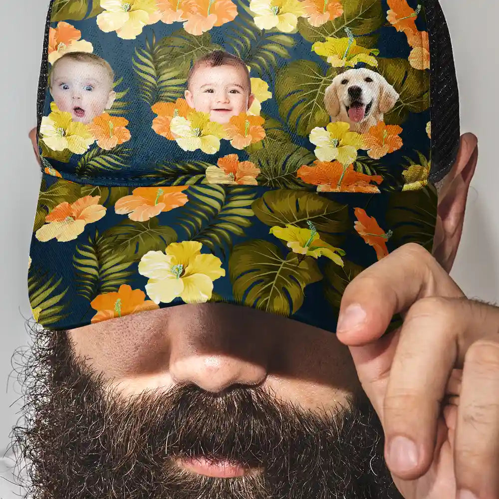 Gift For Father,Summer - Custom Photo Beach Summer Tropical Fun Face Vacation Vibe - Personalized Mesh-back Casual Cap