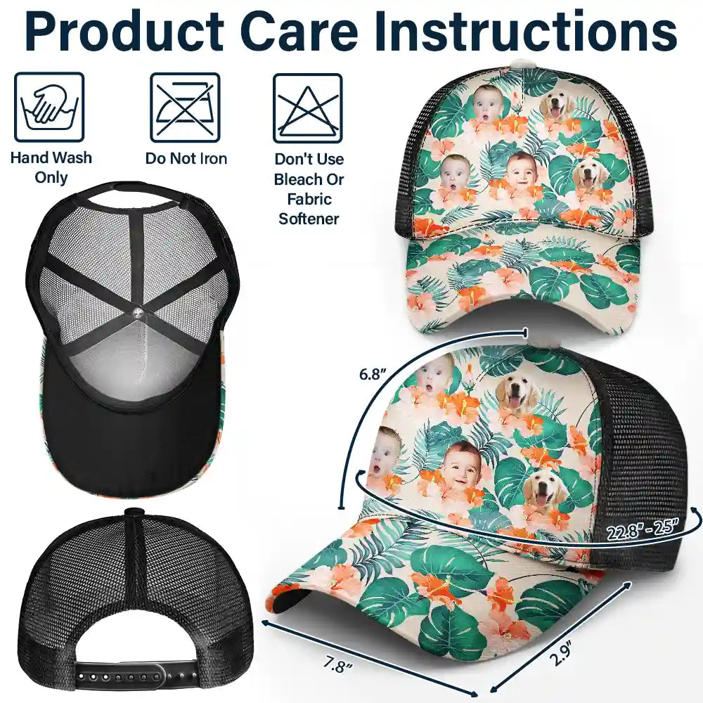 Gift For Father,Summer - Custom Photo Beach Summer Tropical Fun Face Vacation Vibe - Personalized Mesh-back Casual Cap