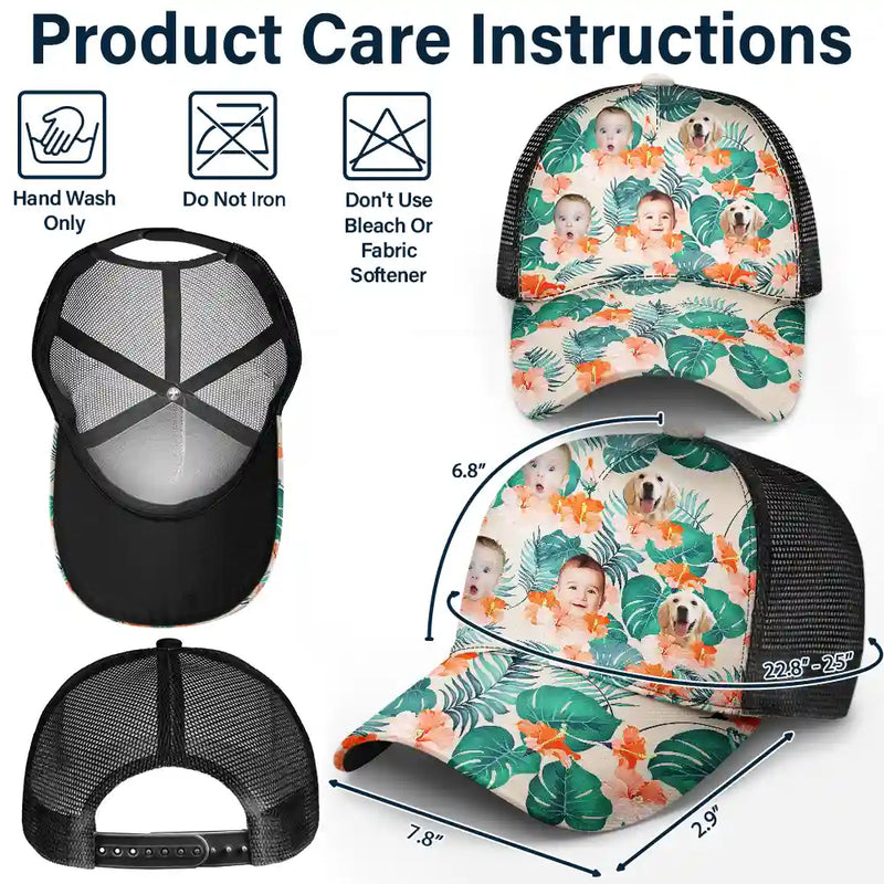 Gift For Father,Summer - Custom Photo Beach Summer Tropical Fun Face Vacation Vibe - Personalized Mesh-back Casual Cap