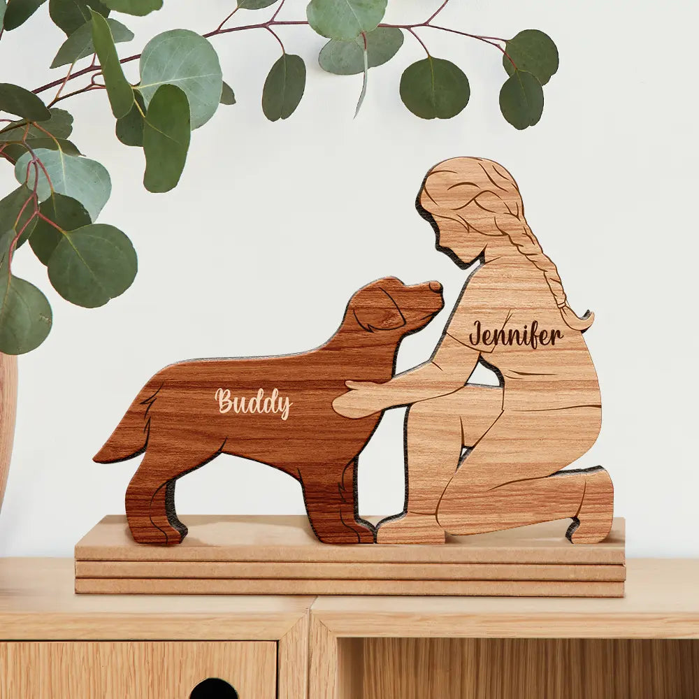 A Girl And Her Dog A Bond That Can't Be Broken - Personalized Wooden Dog Sculpture