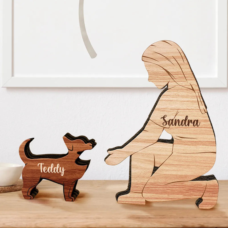 Dog Mom,Dog Lovers,Happy - A Girl And Her Dog A Bond That Can't Be Broken - Personalized Wooden Dog Sculpture