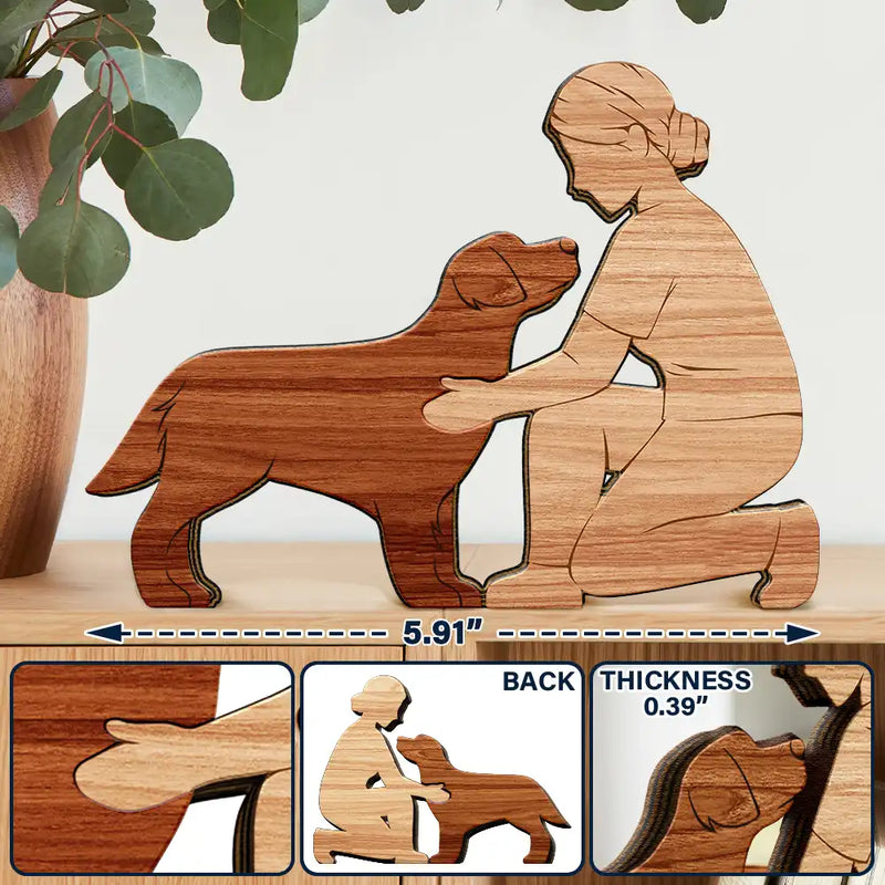Dog Mom,Dog Lovers,Happy - A Girl And Her Dog A Bond That Can't Be Broken - Personalized Wooden Dog Sculpture