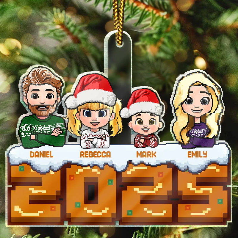 Family,Gift For Couples,Parents,Happy,Christmas - Christmas Fun Family Pixel Game Style - Personalized Custom Shaped Acrylic Ornament