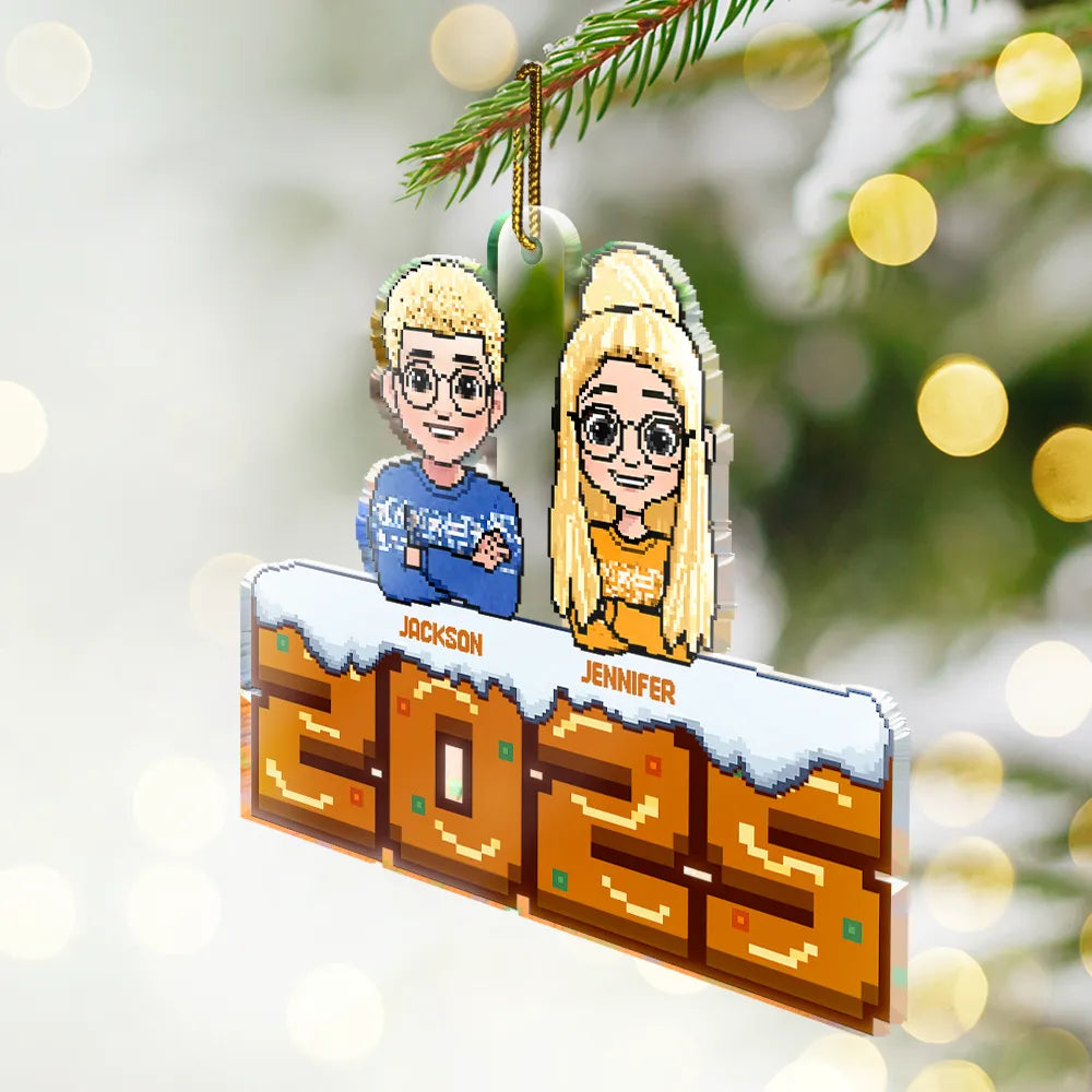 Family,Gift For Couples,Parents,Happy,Christmas - Christmas Fun Family Pixel Game Style - Personalized Custom Shaped Acrylic Ornament