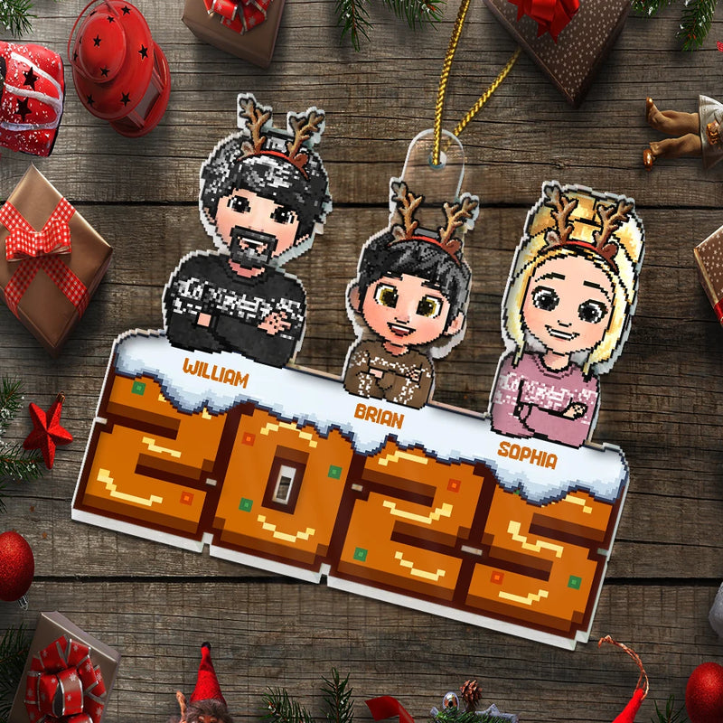 Family,Gift For Couples,Parents,Happy,Christmas - Christmas Fun Family Pixel Game Style - Personalized Custom Shaped Acrylic Ornament