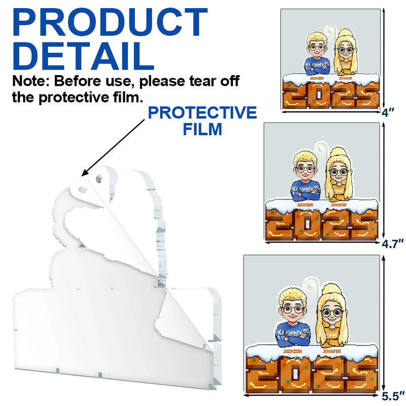 Family,Gift For Couples,Parents,Happy,Christmas - Christmas Fun Family Pixel Game Style - Personalized Custom Shaped Acrylic Ornament