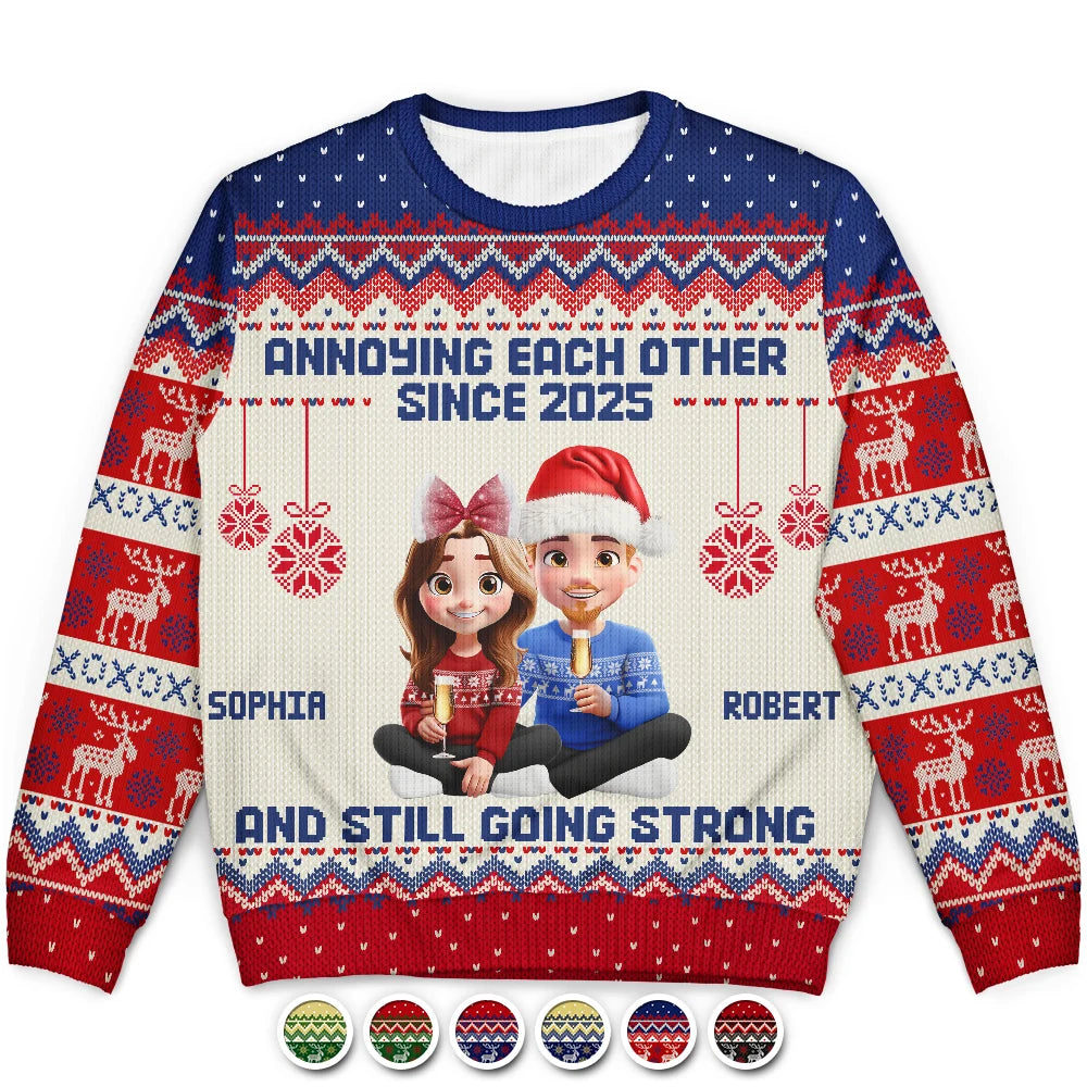 Gift For Couples,Funny,Christmas - Annoying Each Other Since Year 3D Effect Couple - Personalized Unisex Ugly Sweater