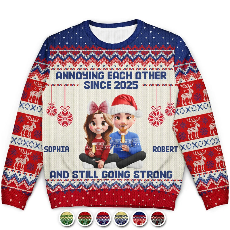 Gift For Couples,Funny,Christmas - Annoying Each Other Since Year 3D Effect Couple - Personalized Unisex Ugly Sweater