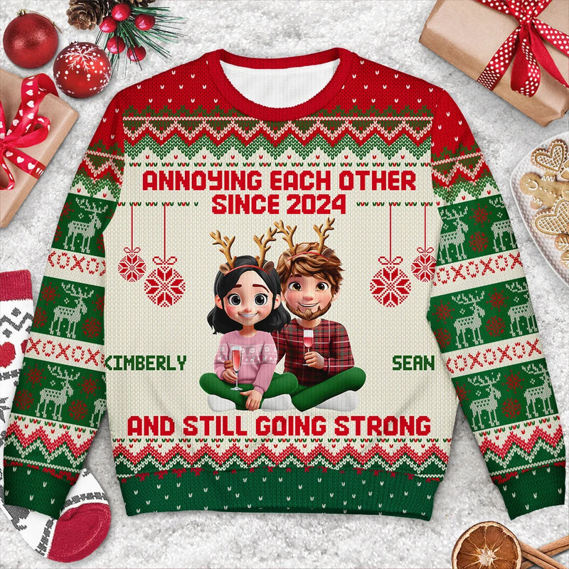 Gift For Couples,Funny,Christmas - Annoying Each Other Since Year 3D Effect Couple - Personalized Unisex Ugly Sweater