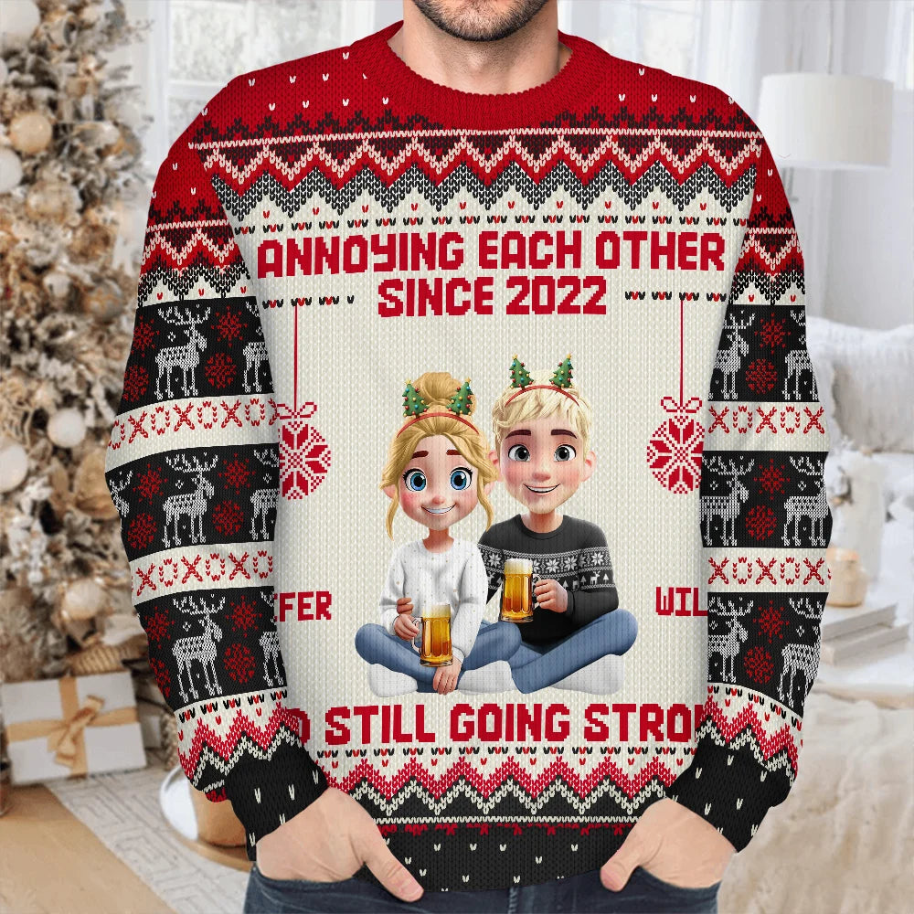 Gift For Couples,Funny,Christmas - Annoying Each Other Since Year 3D Effect Couple - Personalized Unisex Ugly Sweater