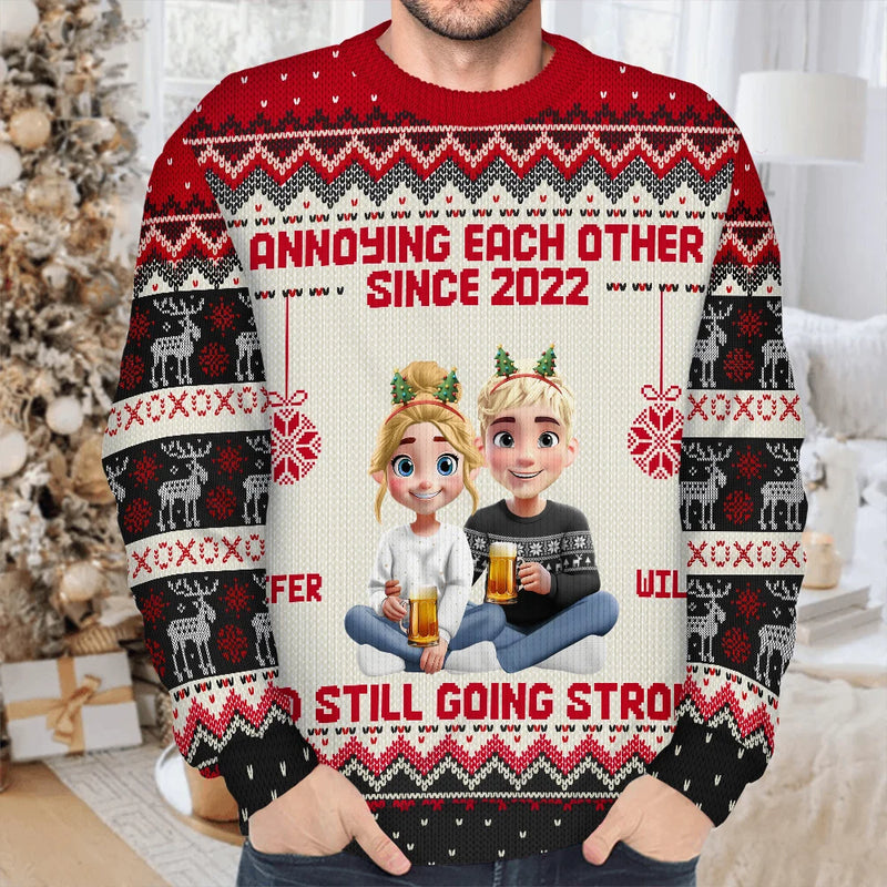 Gift For Couples,Funny,Christmas - Annoying Each Other Since Year 3D Effect Couple - Personalized Unisex Ugly Sweater