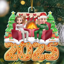 Gift For Couples,Happy,Christmas - Christmas Fireplace Gingerbread 3D Effect Couple - Personalized Custom Shaped Acrylic Ornament