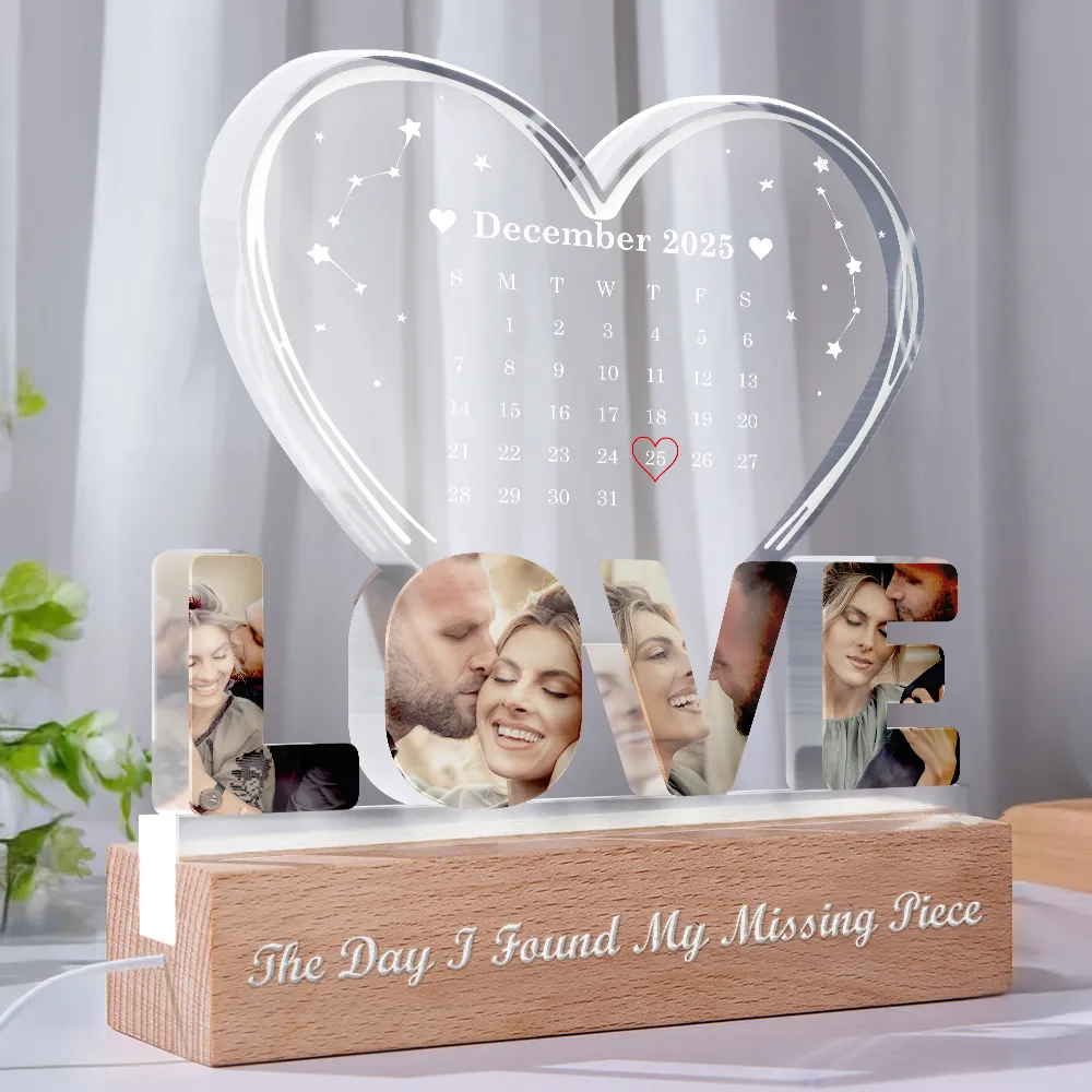 Gift For Couples,Love,Happy,Custom Photo - Custom Photo Calendar Couple The Day Our Journey Began - Personalized Custom Shaped LED Light