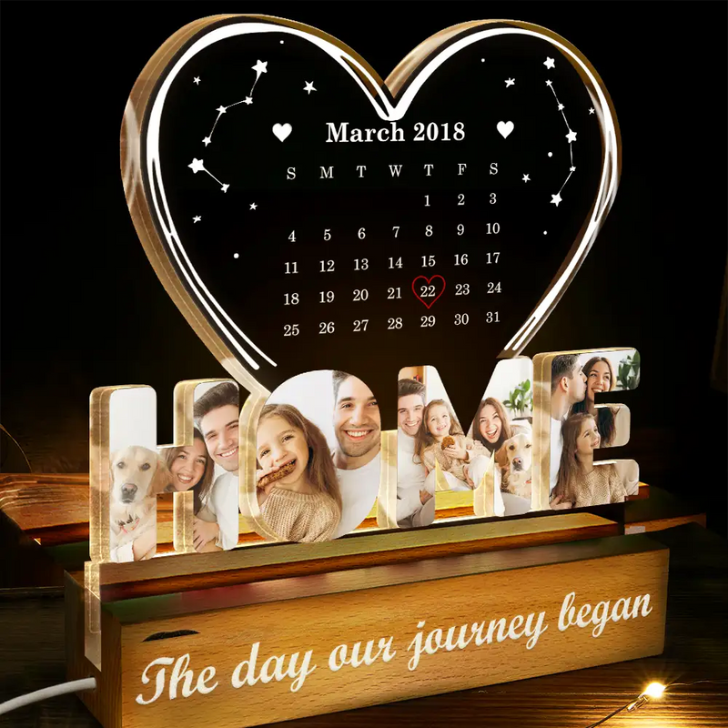 Gift For Couples,Love,Happy,Custom Photo - Custom Photo Calendar Couple The Day Our Journey Began - Personalized Custom Shaped LED Light