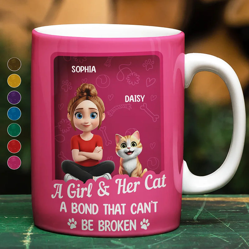 Cat Lovers,Cat Mom,Cat Dad,Pet Lovers,Happy - A Girl And Her Cat A Bond That Can't Be Broken Toy Box - Personalized White Edge-to-Edge Mug