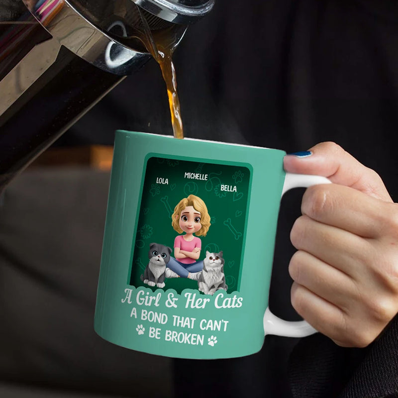 Cat Lovers,Cat Mom,Cat Dad,Pet Lovers,Happy - A Girl And Her Cat A Bond That Can't Be Broken Toy Box - Personalized White Edge-to-Edge Mug