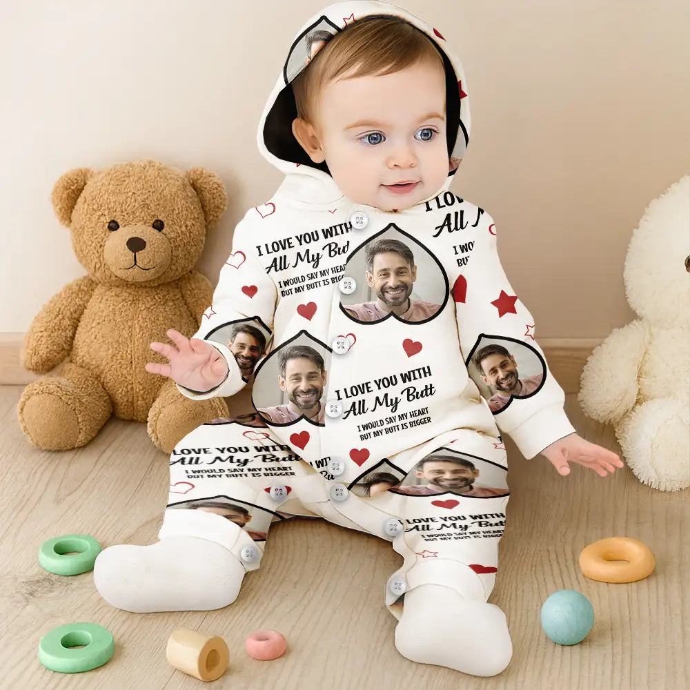 Gift For Couples,Funny - Custom Photo Funny I Love You With All My Heart - Personalized Overall Onesie Hooded Jumpsuit