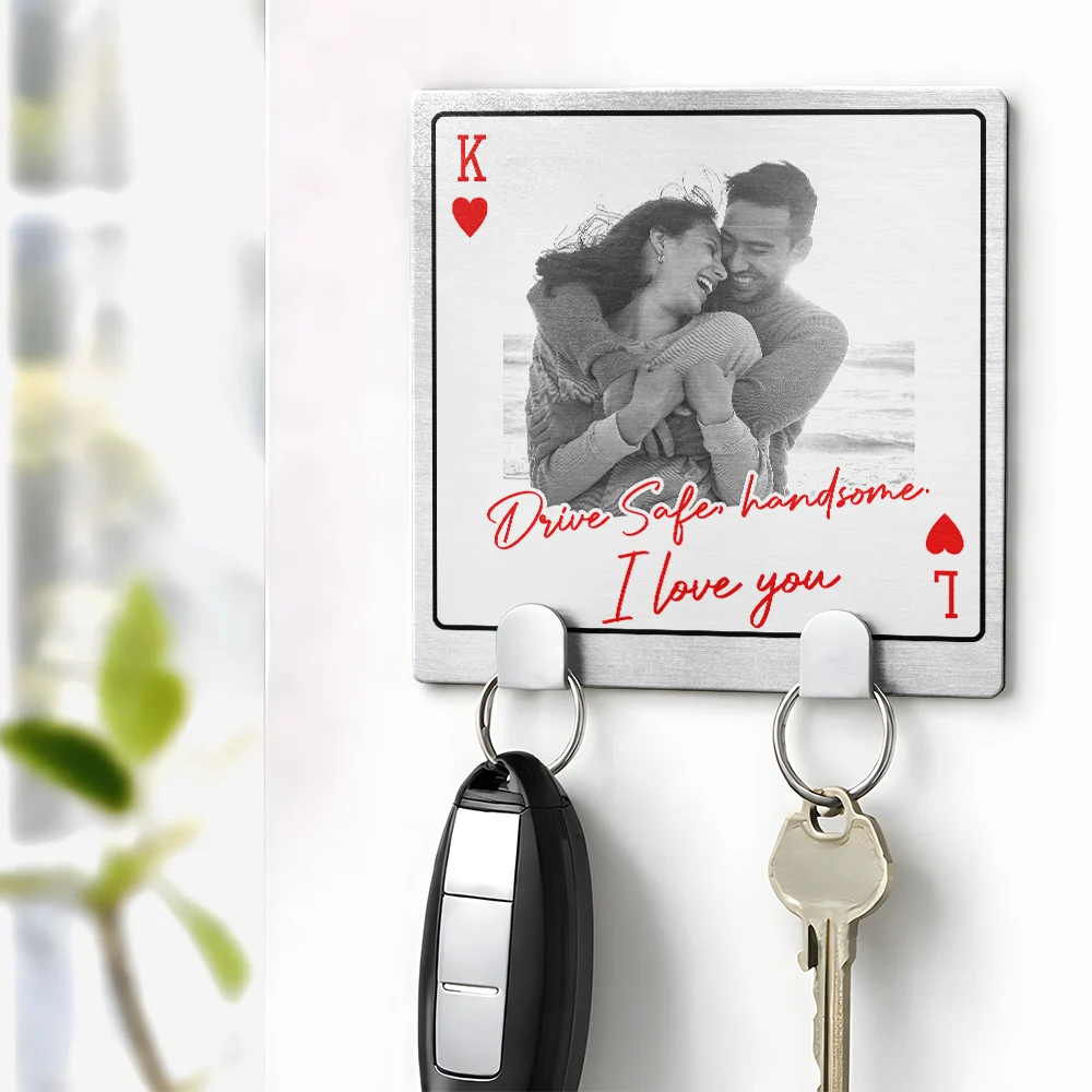 Gift For Couples, Custom Photo, Love - Custom Photo Couple Drive Safe Handsome Playing Card - Personalized Mini Key Hook