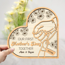 New Mom,New Dad,New baby,Gift For Mother,Love,Happy - Birth Flower Our First Mother's Day Together - Personalized 2-Layered Wooden Plaque With Stand