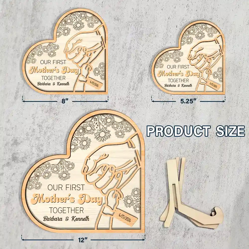 New Mom,New Dad,New baby,Gift For Mother,Love,Happy - Birth Flower Our First Mother's Day Together - Personalized 2-Layered Wooden Plaque With Stand