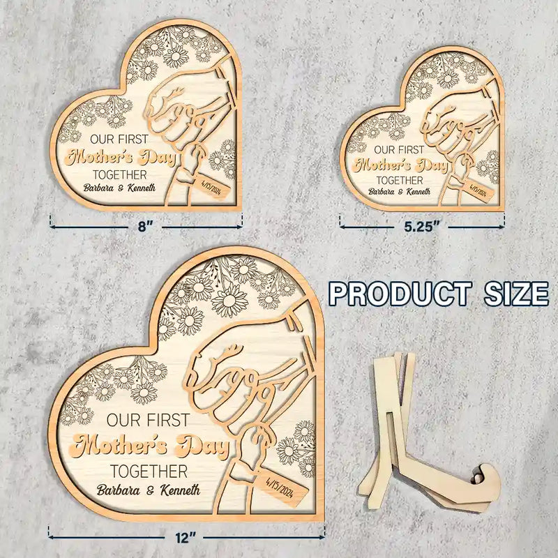 New Mom,New Dad,New baby,Gift For Mother,Love,Happy - Birth Flower Our First Mother's Day Together - Personalized 2-Layered Wooden Plaque With Stand
