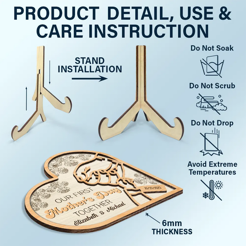 New Mom,New Dad,New baby,Gift For Mother,Love,Happy - Birth Flower Our First Mother's Day Together - Personalized 2-Layered Wooden Plaque With Stand