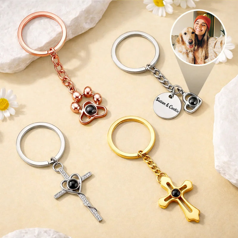 Pet Lovers,Pet Mom,Pet Dad,Pet Couple,Dog Lovers,Dog Mom,Dog Dad,Dog Couple,Cat Lovers,Cat Mom,Cat Dad,Cat Couple - Custom Photo Adorable Pet Dog Cat - Personalized Custom Shaped Photo Projection Keychain