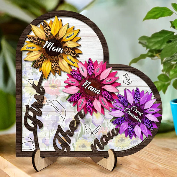 Gift For Mother,Gift For Grandma,Love,Happy - First Mom Then Grandma Now Great Grandma - Personalized 2-Layered Wooden Plaque With Stand