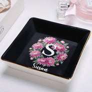 Gift For Women,Gift For Mother,Gift For Grandma,Gift For Wife,Gift For Daughter,Happy - Watercolor Birth Flower Mother Daughter Sister Custom Name - Personalized Ring Dish