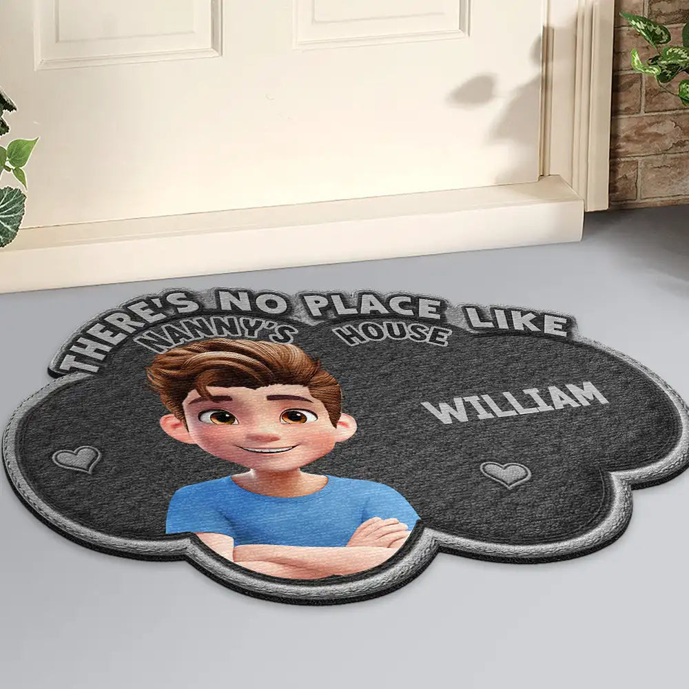 Gift For Grandma,Gift For Grandpa,Grandpa - Grandkids,Grandma - Grandkids,Gift For Women,Gift For Men,Happy,Pet Lovers,Dog Lovers,Cat Lovers - Faux Embroidery Effect There's No Place Like Grandma's House - Personalized Custom Shaped Doormat