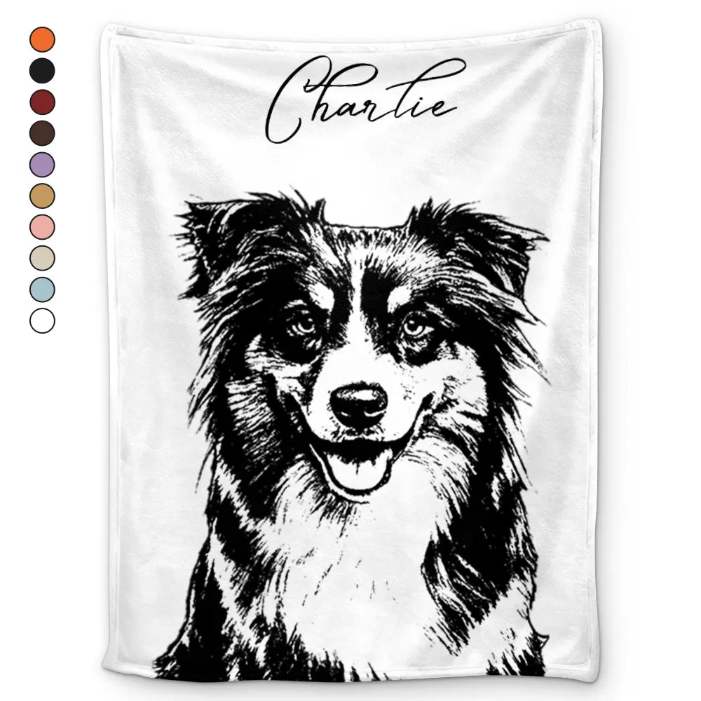 Custom Photo Pencil Sketch Family Dog Cat Portrait - Personalized Fleece Blanket, Sherpa Blanket