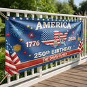 Family,Parents,Happy,America 250th - Faux Embroidery Effect 250th Birthday America Family Name - Personalized Horizontal Banner