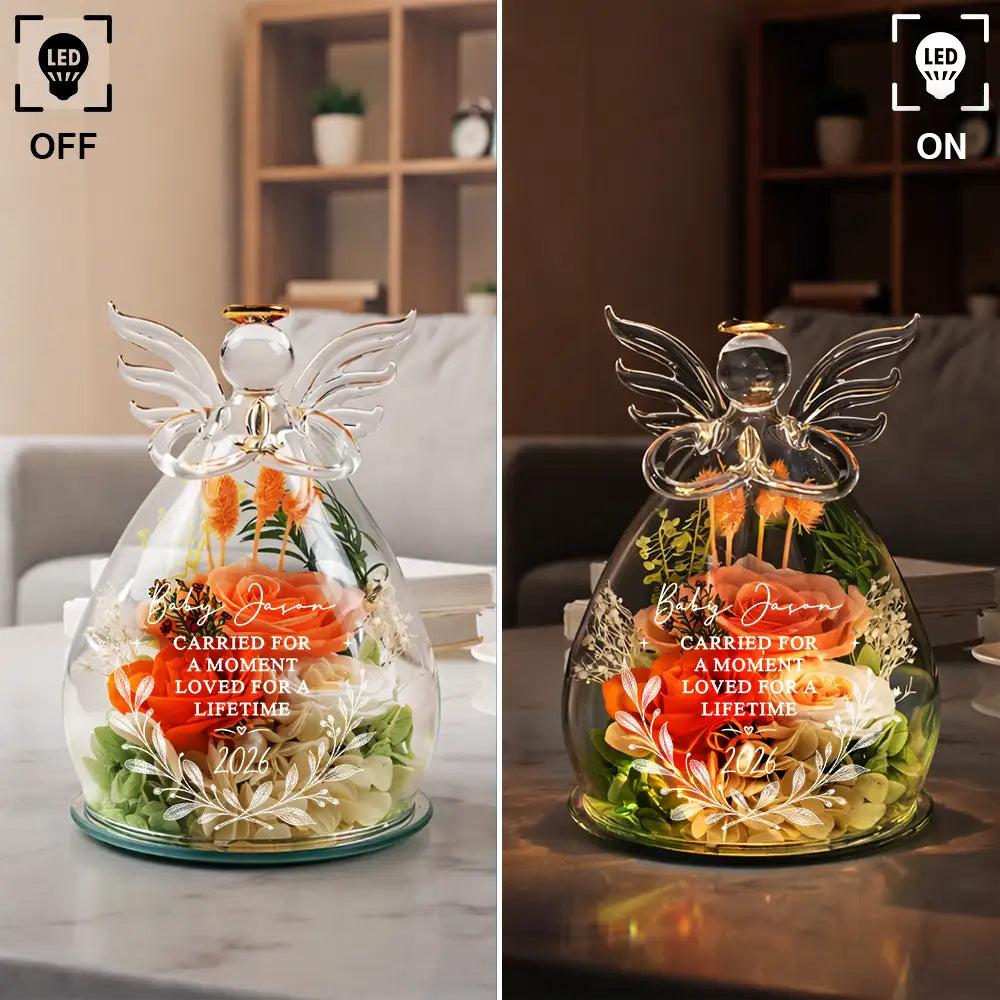 Memorial,New Mom,New baby, Icon - Baby Loss Memorial Carried For A Moment Loved For A Lifetime - Personalized Flower In Glass Angel Figurine