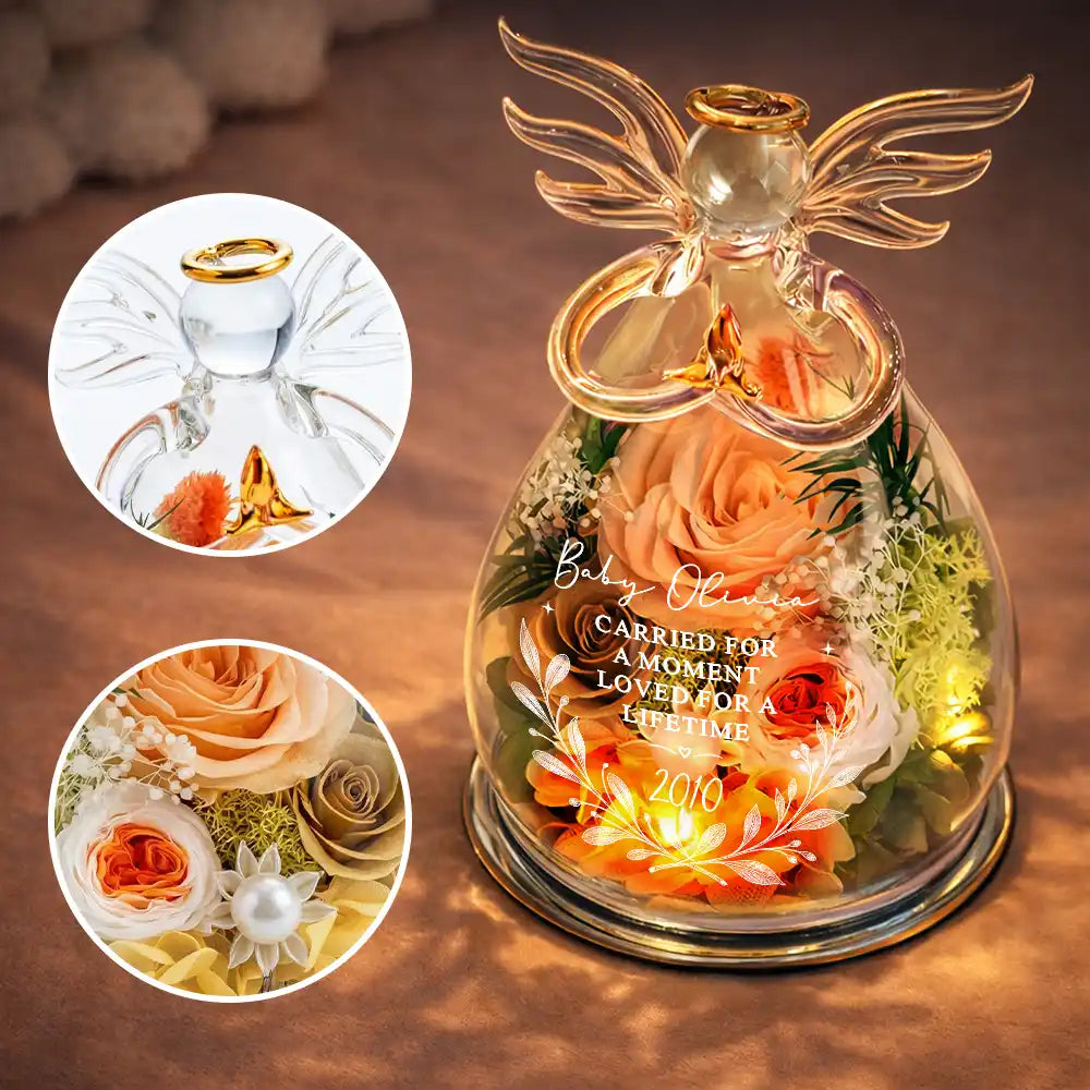 Memorial,New Mom,New baby, Icon - Baby Loss Memorial Carried For A Moment Loved For A Lifetime - Personalized Flower In Glass Angel Figurine