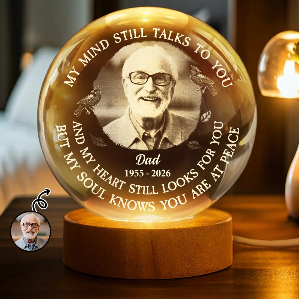 Custom Photo Memorial My Mind Still Talks To You - Personalized Crystal Globe Lamp