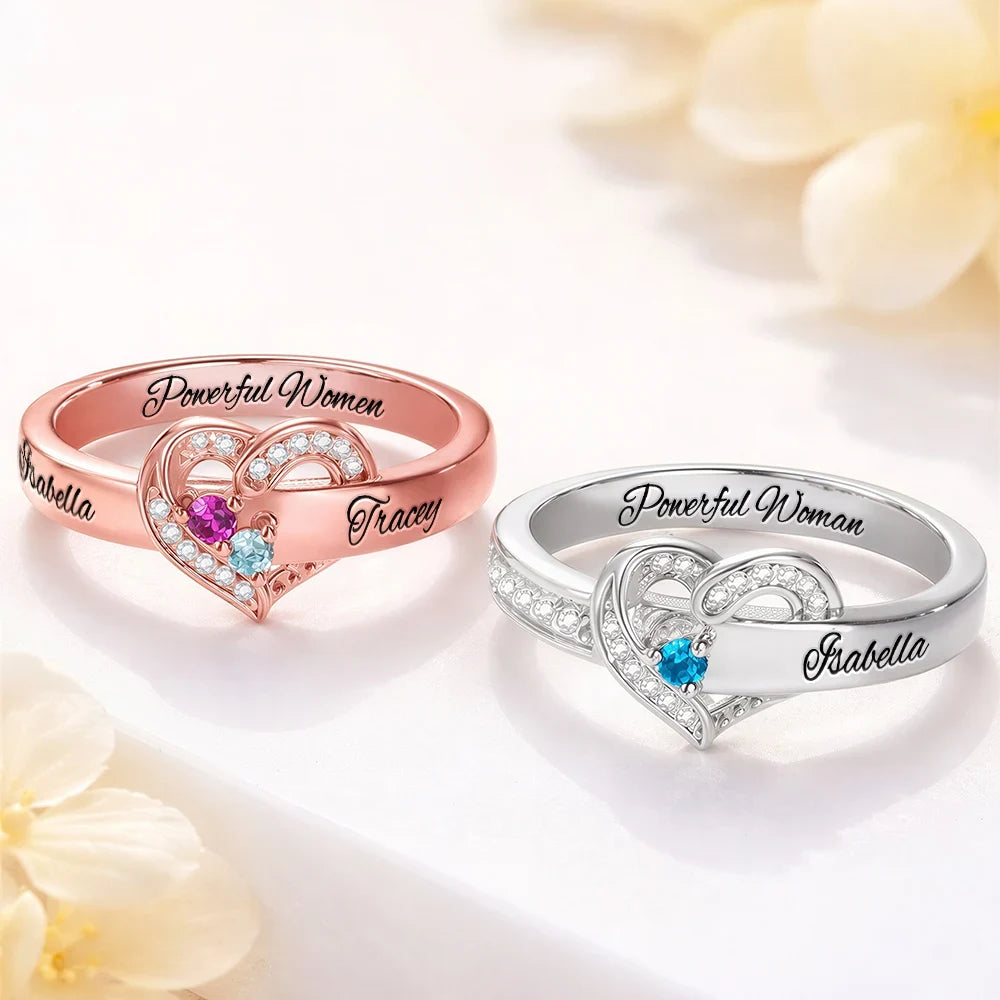 Gift For Grandma,Gift For Mother,Love,Happy,Gift For Women,Gift For Yourself - Custom Name Gemstones Jewelry Heart Shaped For Grandma Mom - Personalized Birthstone Heart Ring
