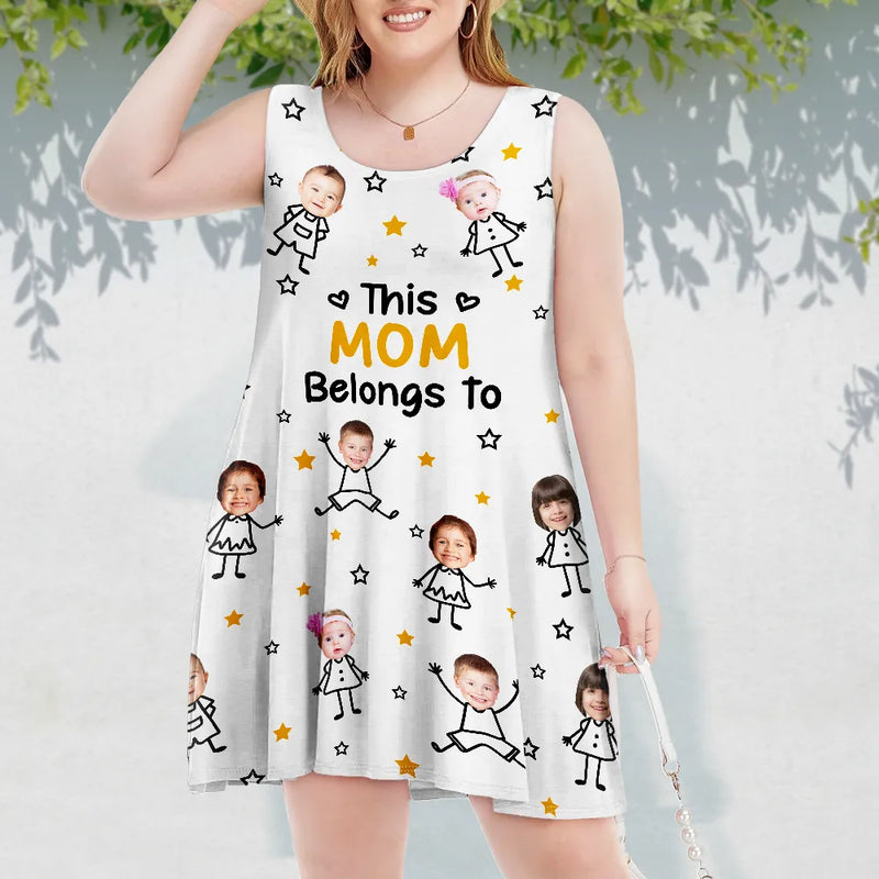 Gift For Grandma,Gift For Mother,Love,Stick Figure,Non-Eng,Photo,Icon - Custom Photo This Grandma Mom Belongs To Kids Pet - Personalized Sleeveless Tank Dress