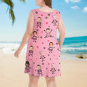 Gift For Grandma,Gift For Mother,Love,Stick Figure,Non-Eng,Photo,Icon - Custom Photo This Grandma Mom Belongs To Kids Pet - Personalized Sleeveless Tank Dress