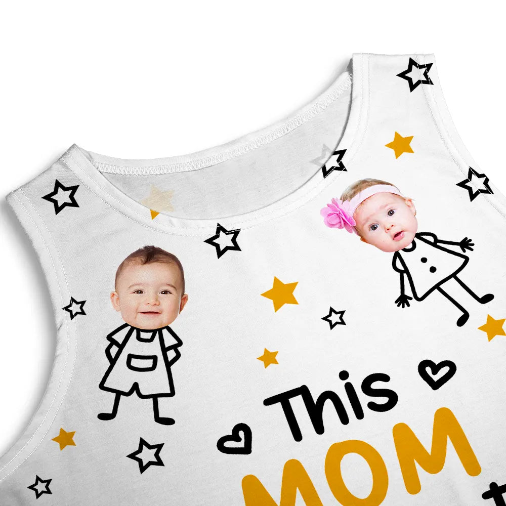Gift For Grandma,Gift For Mother,Love,Stick Figure,Non-Eng,Photo,Icon - Custom Photo This Grandma Mom Belongs To Kids Pet - Personalized Sleeveless Tank Dress