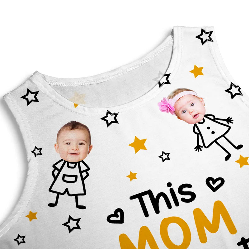 Gift For Grandma,Gift For Mother,Love,Stick Figure,Non-Eng,Photo,Icon - Custom Photo This Grandma Mom Belongs To Kids Pet - Personalized Sleeveless Tank Dress