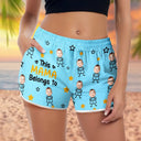 Gift For Grandma,Gift For Mother,Love,Stick Figure,Non-Eng,Photo,Icon - Custom Photo This Grandma Mom Belongs To Kids Pet - Personalized Women Beach Shorts