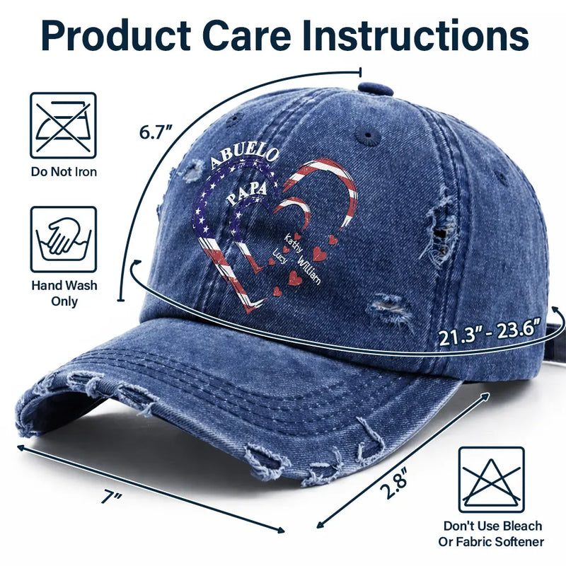 Happy,Gift For Father,Gift For Grandpa,Gift For Men,Independence Day,America 250th,Icon,Adorable  - Grandpa's Daddy's Sweethearts Independence Day - Personalized Distressed Cap