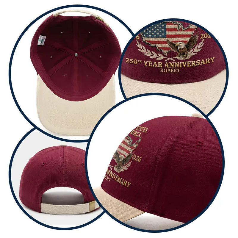 Happy,Independence Day,Gift For Men,Gift For Yourself,Gift For Women,America 250th,Proud - Faux Embroidery Effect Patriotic USA 250th Anniversary - Personalized Two Tone Cap
