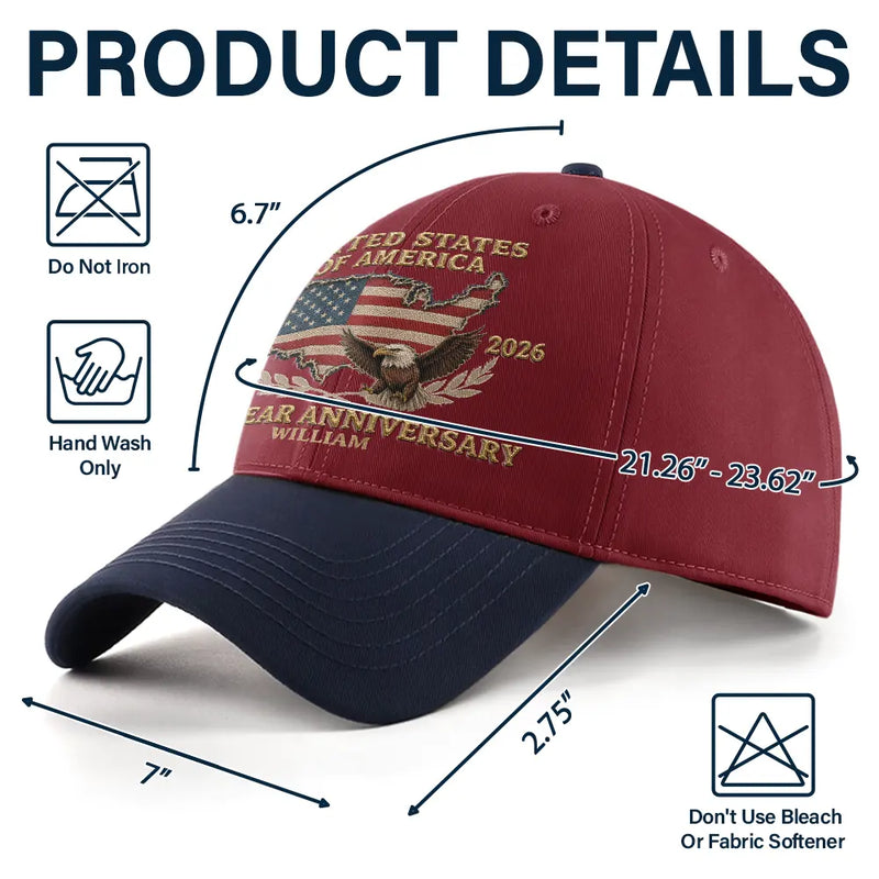 Happy,Independence Day,Gift For Men,Gift For Yourself,Gift For Women,America 250th,Proud - Faux Embroidery Effect Patriotic USA 250th Anniversary - Personalized Two Tone Cap