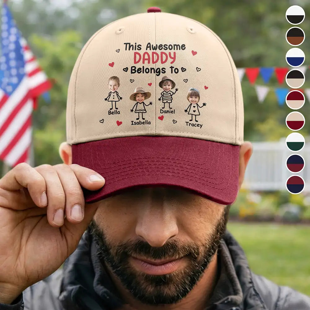 Custom Photo This Awesome Dad Grandpa Belongs To - Personalized Two Tone Cap