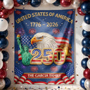 Independence Day,America 250th,Family,Proud - Faux Embroidery Effect America 250th Anniversary Family Name - Personalized Backdrop