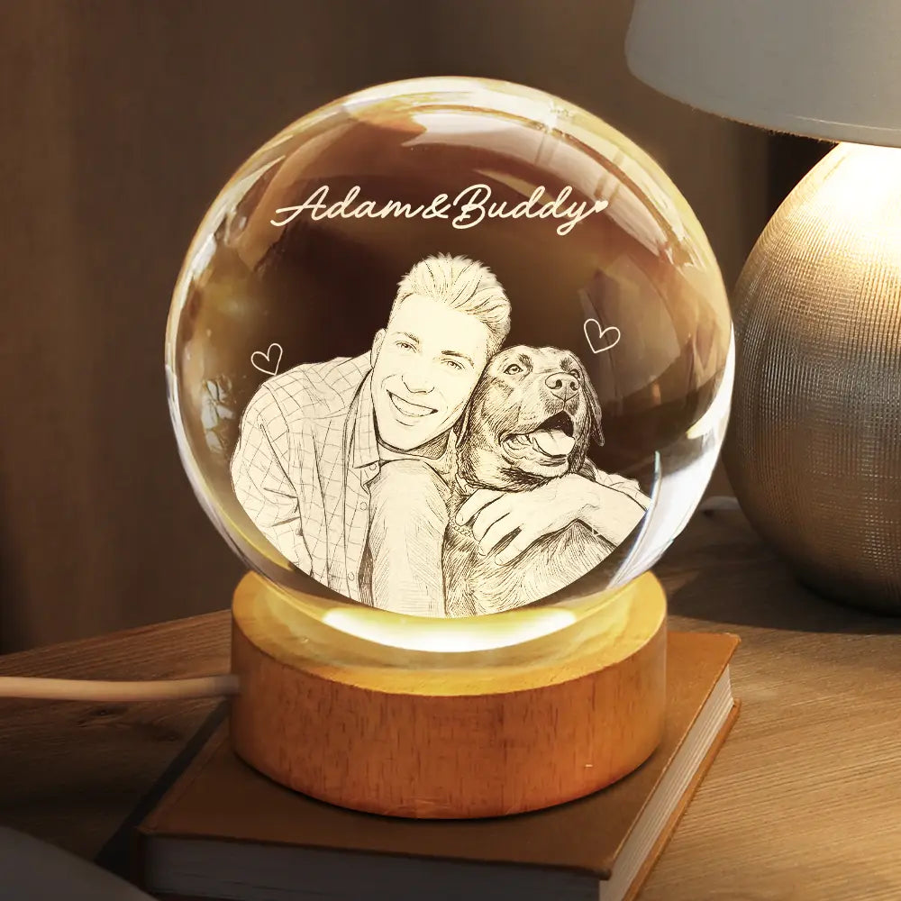 Gift For Father,Gift For Grandpa,Pet Lovers,Pet Mom,Pet Dad,Dog Lovers,Dog Mom,Dog Dad,Cat Lovers,Cat Mom,Cat Dad,Non-Eng,Photo - Pencil Sketch (White BG),Humorous - Custom Photo Pencil Sketch Art Family Dog Cat Portrait - Personalized Crystal Globe Lamp